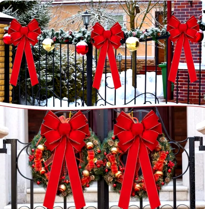 Grand Festive Velvet Christmas Bows with Gold Trim - Premium Outdoor &amp; Indoor Decoration