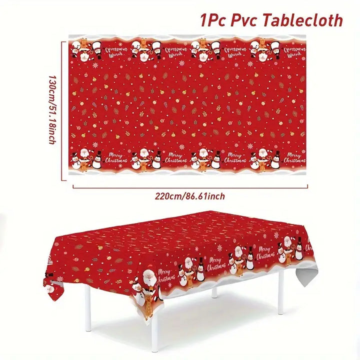 Christmas Celebration Tablecloth – Festive Fun with Santa, Snowman & Penguin!